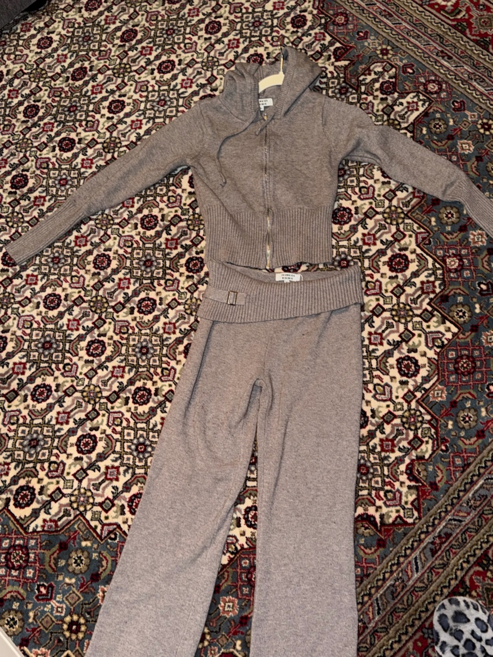 Frankie's Bikinis Gray Aimee Zip-Up Hoodie & Cloud Fleur Knit Pants Matching Set